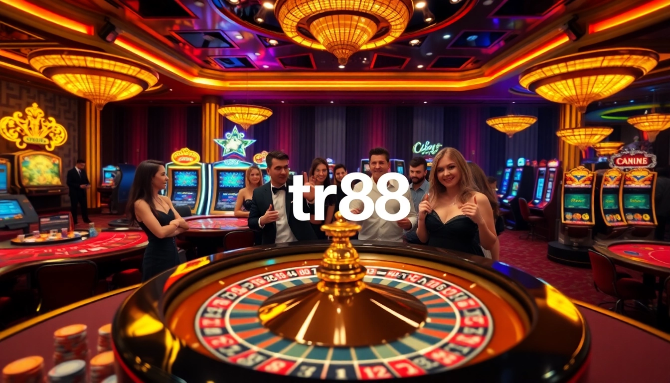Players engage in thrilling games at TR88 casino tables, showcasing excitement and strategy.