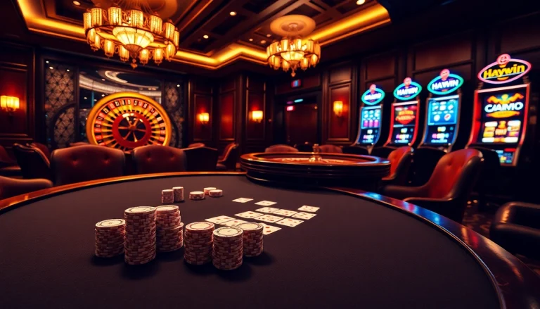 Experience the thrill of luxury gambling at HAYWIN's poker table in an exquisite casino environment.