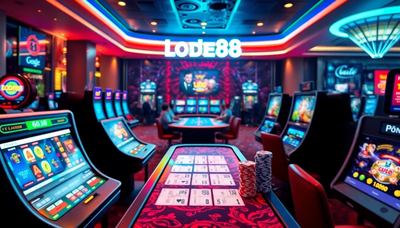 Experience the excitement of LODE88 with vibrant casino visuals and interactive gaming elements.
