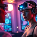 Engaging scene showcasing a user interacting with a lifelike digital character in a sex ai conversation.