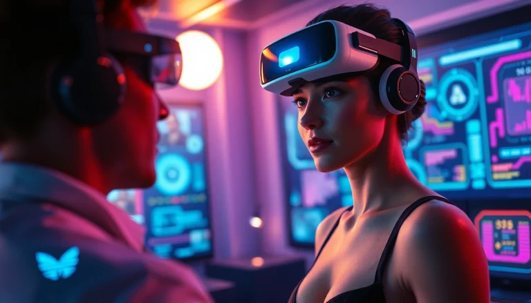 Engaging scene showcasing a user interacting with a lifelike digital character in a sex ai conversation.