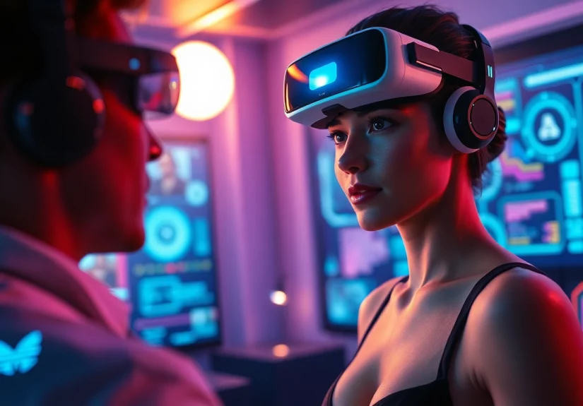 Engaging scene showcasing a user interacting with a lifelike digital character in a sex ai conversation.