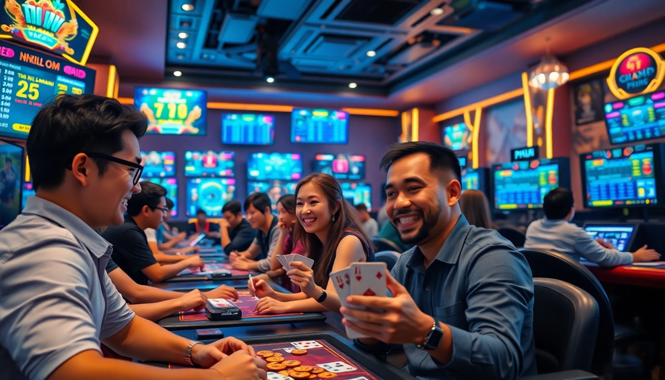 Exciting online gaming scene featuring players at gamebaidoithuong.com.vc enjoying card games with vibrant graphics.