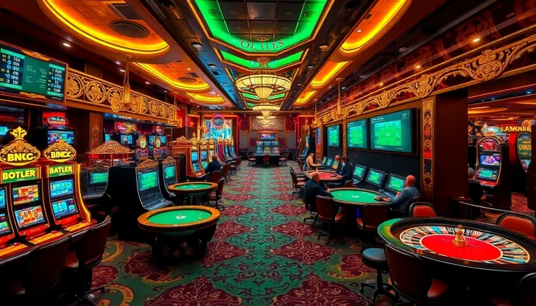 Experience the thrill of online gaming at TR88 with vibrant casino tables and slot machines.