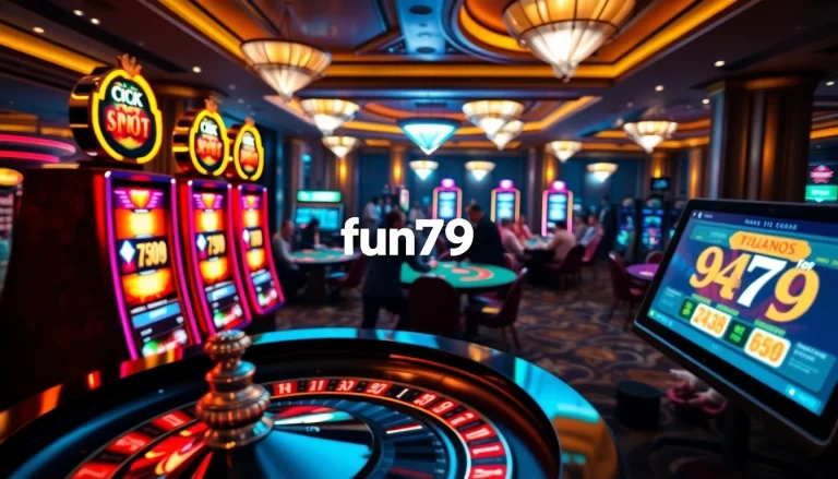 fun79 casino excitement with vibrant slot machines and engaging players at table games
