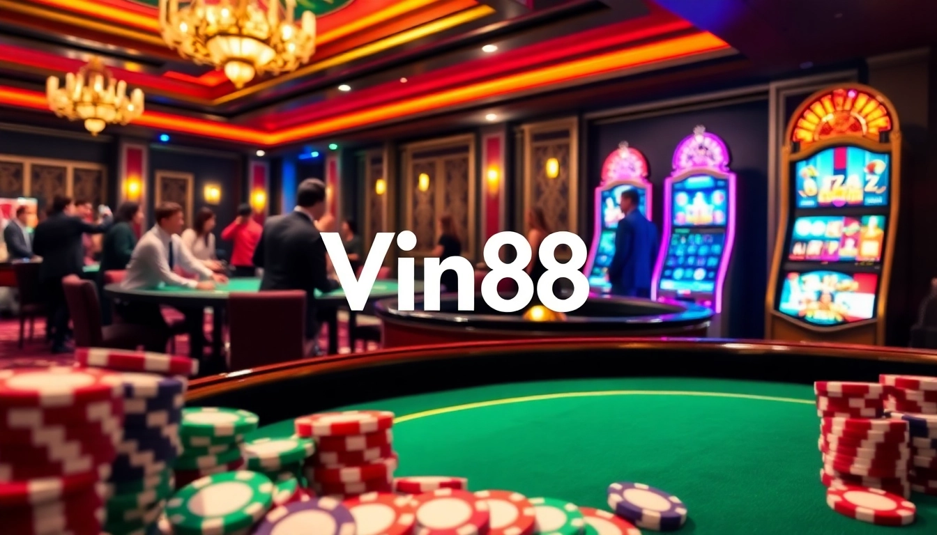 Experience thrilling gameplay at Vin88 casino with vibrant roulette and poker action.