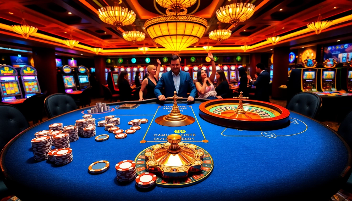 Experience high-stakes gambling excitement with a vibrant casino scene at https://888vina.com/ showcasing thrilling card games.