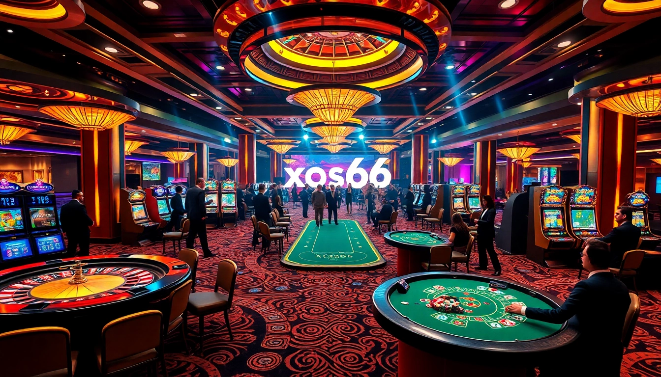 Exciting gameplay at the Xoso66 casino with vibrant tables and professional players.