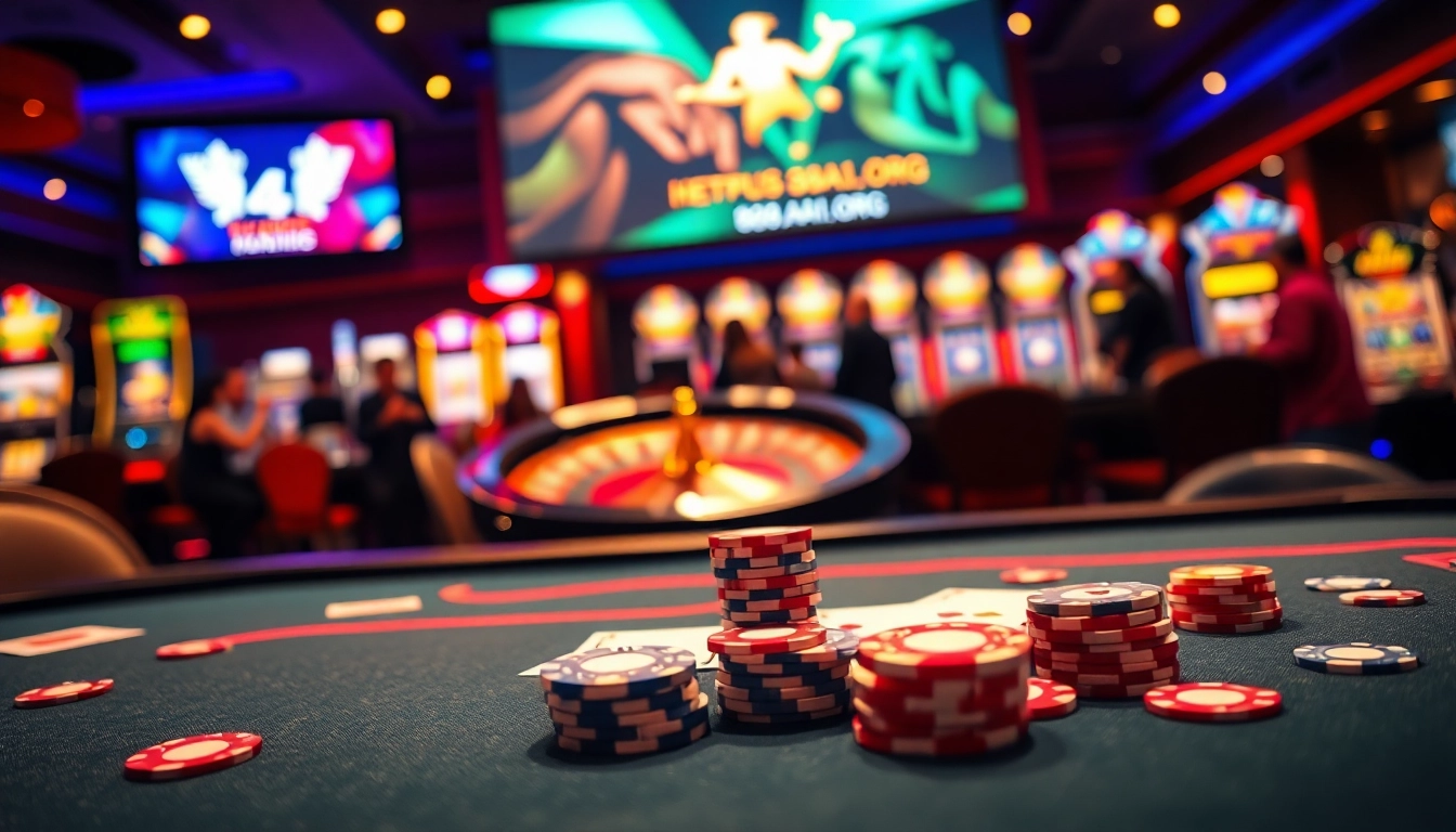 Experience thrilling gameplay at https://88aa1.org/ with vibrant casino elements, including poker tables and slot machines.