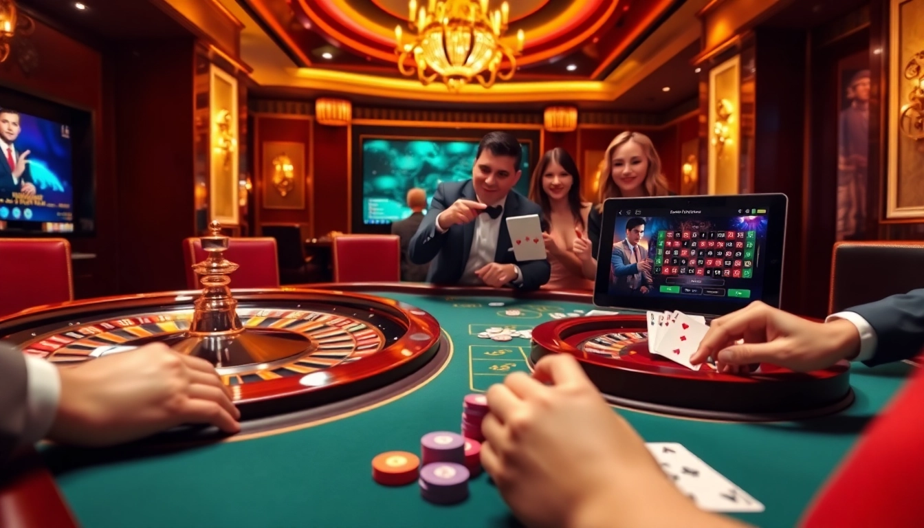 Trải nghiệm cảm giác hồi hộp khi đăng ký JD88 tại một khu casino sôi động với các trò chơi poker và roulette.