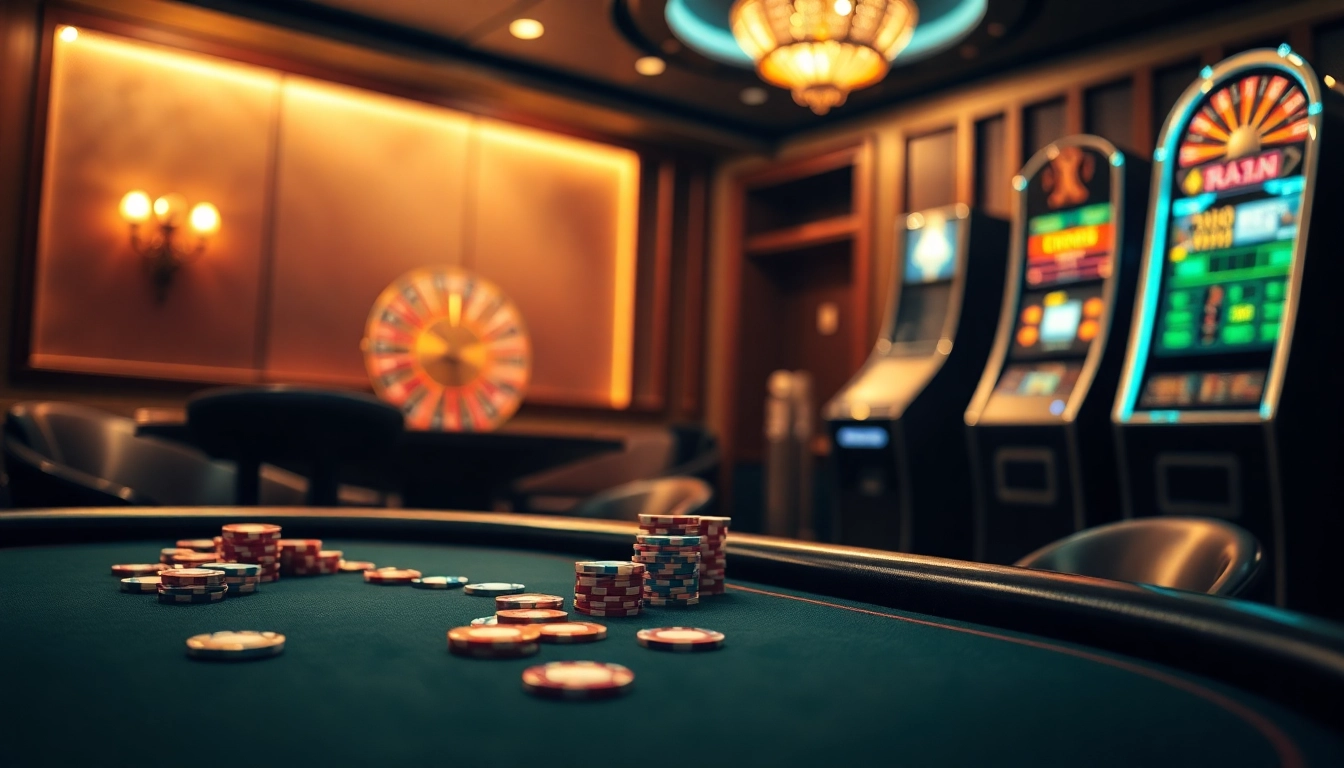 Experience the thrill of MMOO at a luxurious casino featuring poker tables and slot machines.