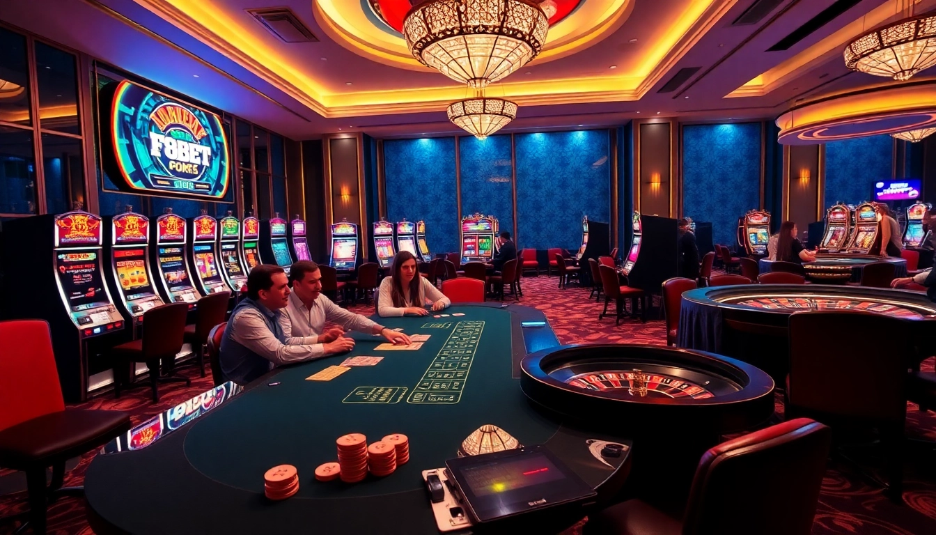 F8BET players engaging in a thrilling game at a luxurious casino, emphasizing high-stakes action.