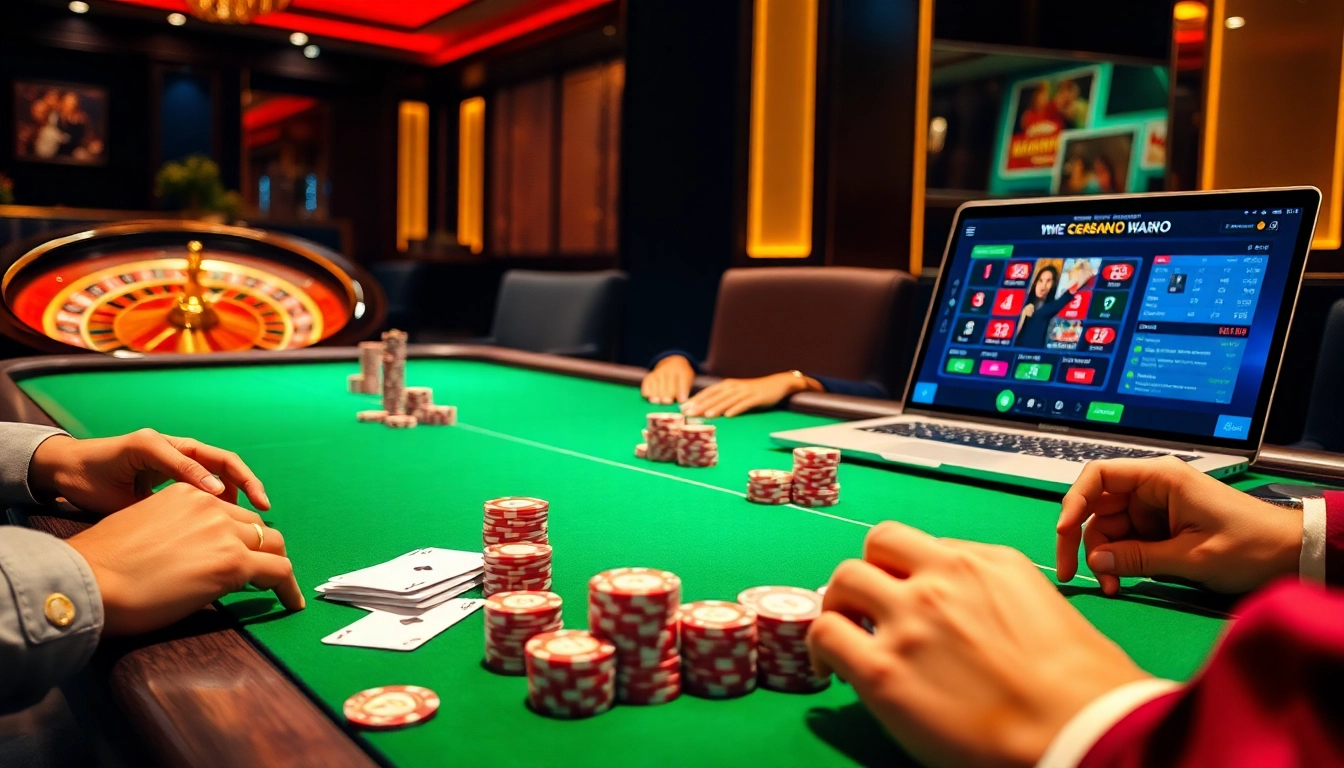 Engage in thrilling card games at 888NEW, where professional players strategize over a lively poker table.