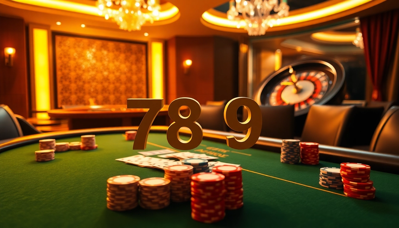High-stakes poker table with "789P" chips and cards creating an exciting casino atmosphere.