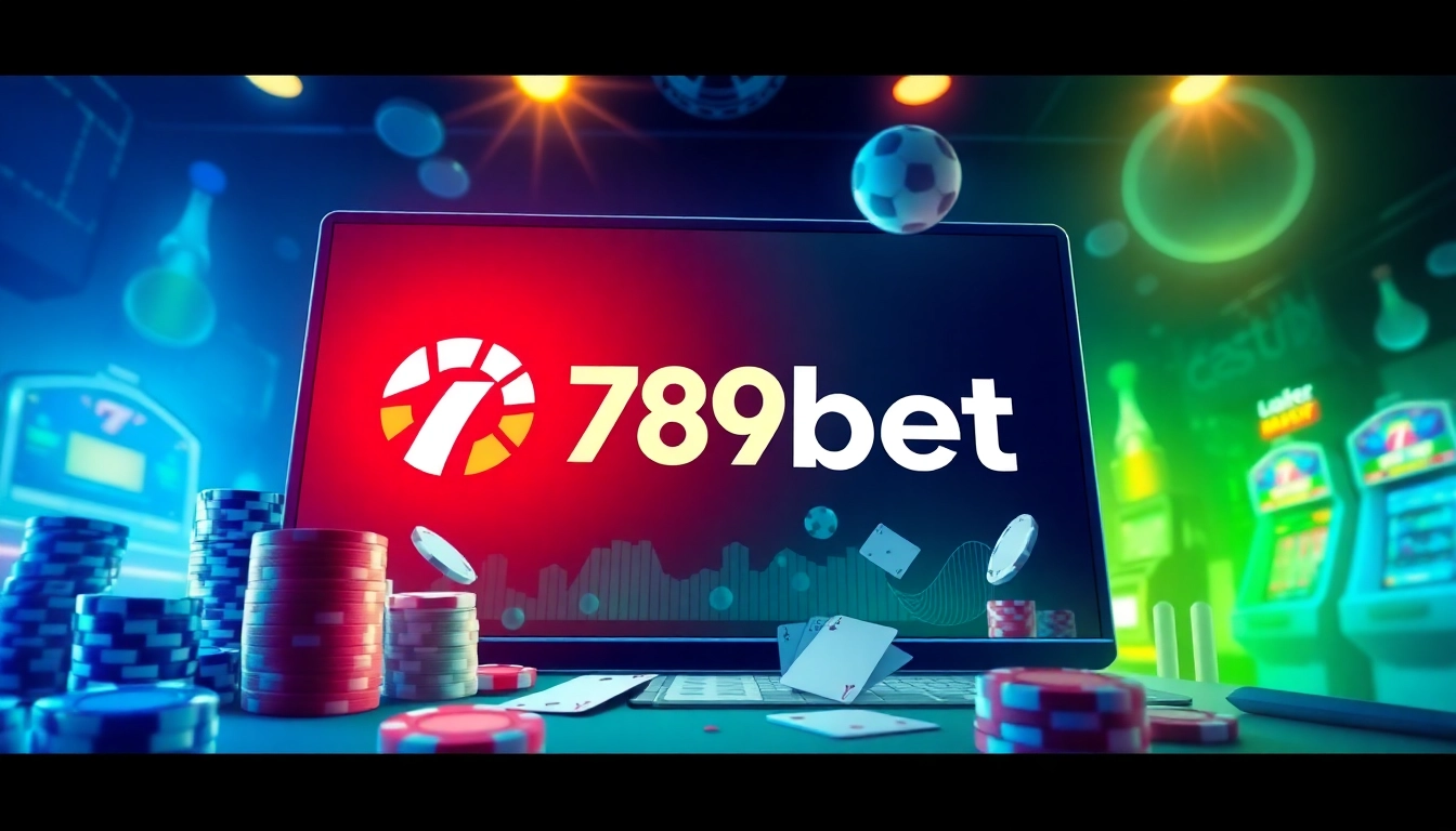 Engaging online gaming environment featuring 789bet logo with poker chips and sports gear, symbolizing excitement and trust in betting.
