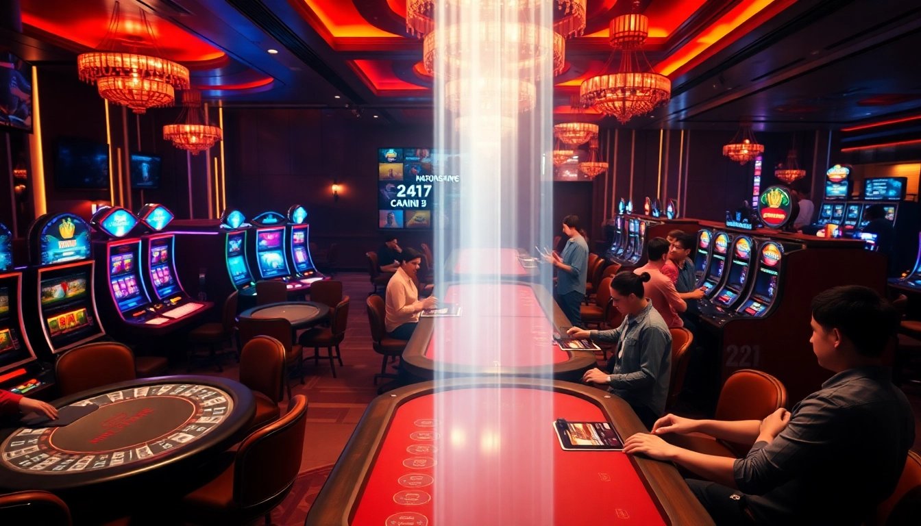 Experience the excitement of 23 WIN online casino with vibrant gaming lounge ambiance.