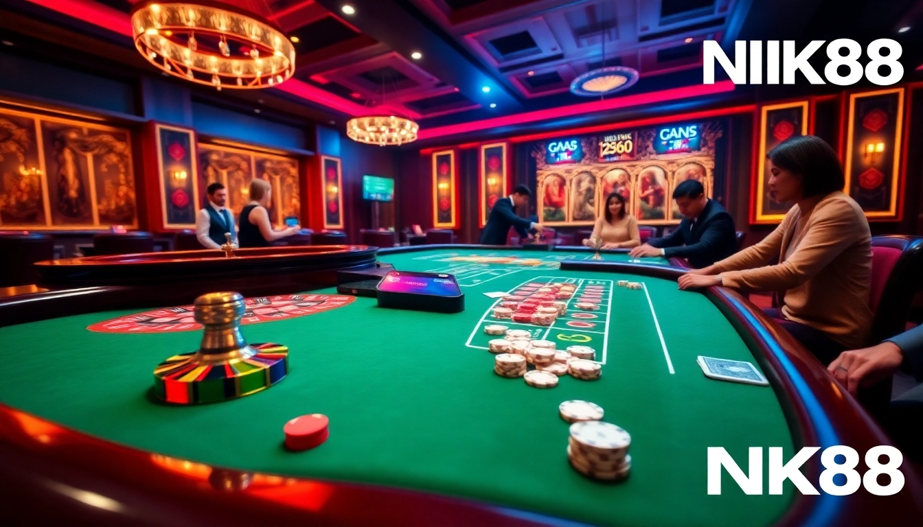 Engaged players experiencing the thrill of gambling at NK88 online casino tables.