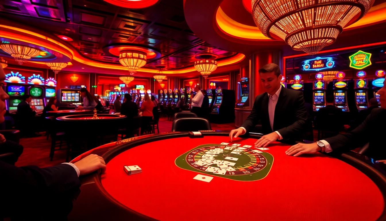 Players enjoy a thrilling game of poker at https://nk88.onl/ with vibrant casino atmosphere and exciting visuals.
